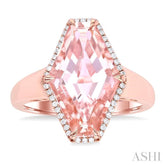 16x10 MM Hexagon Shape Morganite and 1/10 ctw Round Cut Diamond Halo Semi Precious Ring in 14K Rose Gold